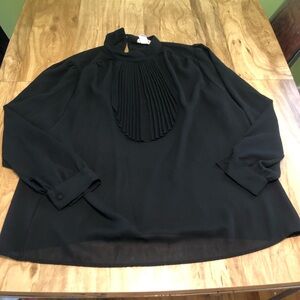 Vtg Toni Woods Pleated Black Lightweight Long Sleeve Top Womens Size 42 XXL